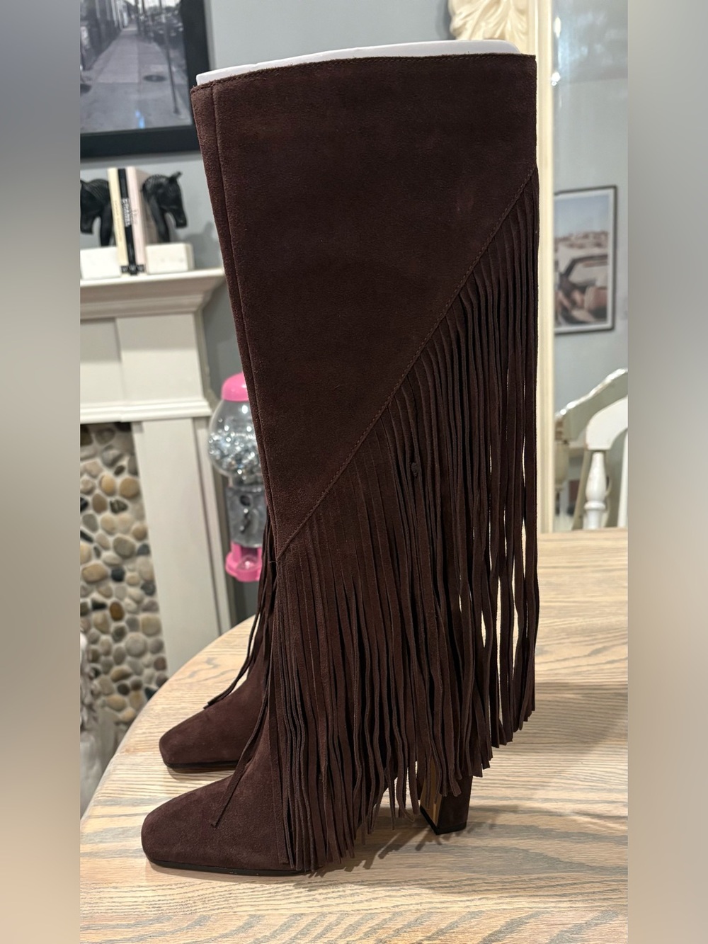 Dolce Vita Dark Brown Suede Fringe Over-the-Knee Boots